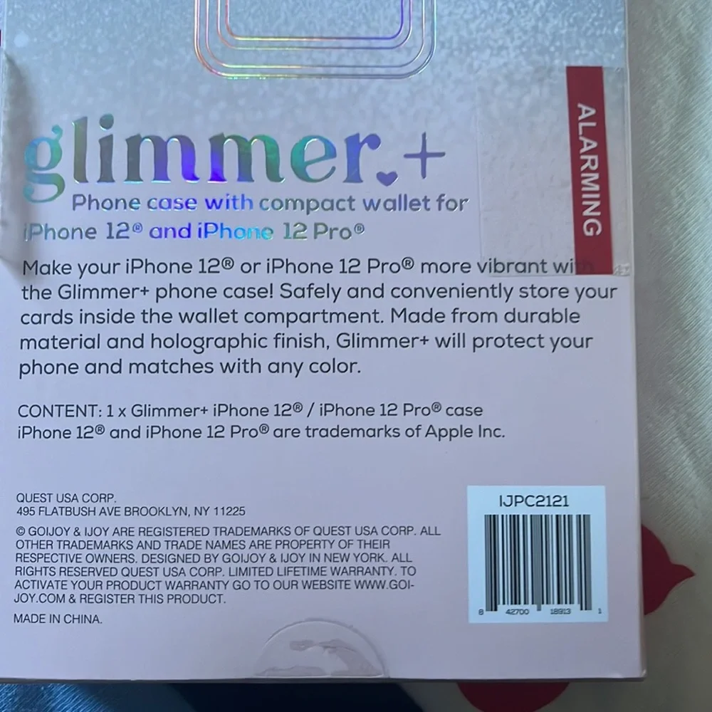 Ijoy Glimmer IPhone 12 & 12 Pro phone case with compact wallet. Shimmery silver
